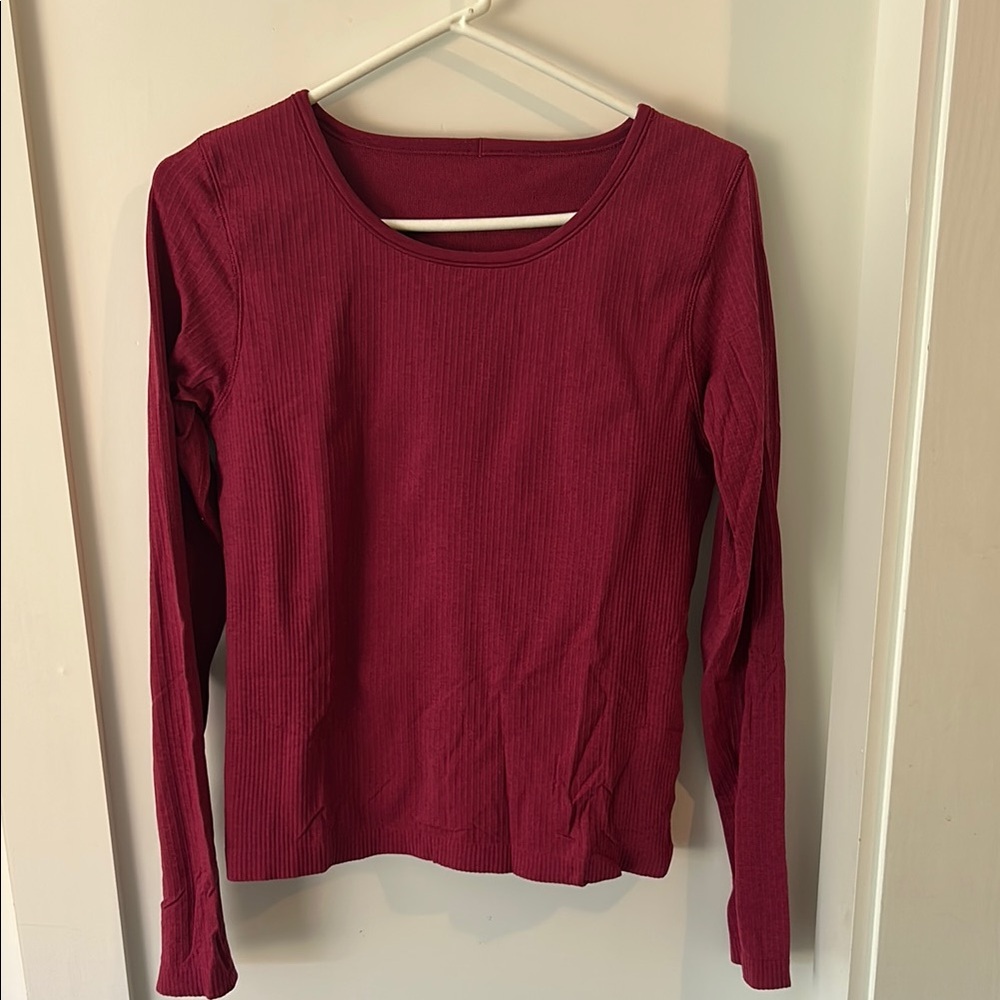 Lululemon Athletica Fitted Red Long Sleeve Blouse